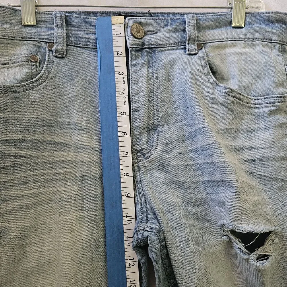 Serenede Jeans Mens Size 34 Skinny‎ Ripped Denim Medium Wash Distressed Raw Hem
